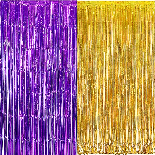 Graduation Party Decorations Purple Gold 2023/Purple Graduation Decorations 2023/Purple Gold Birthday Decorations for Women/ISU Foil Fringe Curtains Backdrop Sparkle Metallic Foil Curtains