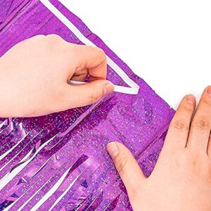 Graduation Party Decorations Purple Gold 2023/Purple Graduation Decorations 2023/Purple Gold Birthday Decorations for Women/ISU Foil Fringe Curtains Backdrop Sparkle Metallic Foil Curtains