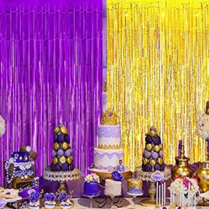 Graduation Party Decorations Purple Gold 2023/Purple Graduation Decorations 2023/Purple Gold Birthday Decorations for Women/ISU Foil Fringe Curtains Backdrop Sparkle Metallic Foil Curtains