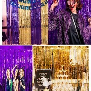 Graduation Party Decorations Purple Gold 2023/Purple Graduation Decorations 2023/Purple Gold Birthday Decorations for Women/ISU Foil Fringe Curtains Backdrop Sparkle Metallic Foil Curtains