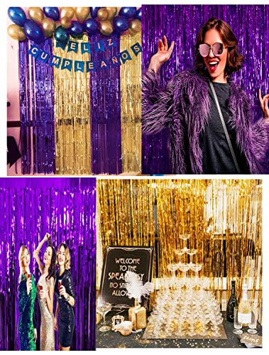 Graduation Party Decorations Purple Gold 2023/Purple Graduation Decorations 2023/Purple Gold Birthday Decorations for Women/ISU Foil Fringe Curtains Backdrop Sparkle Metallic Foil Curtains