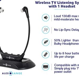 AudioRange 【New Model】 Seniors & Hard of Hearing | Wireless TV Headset Delay-Free, Lightweight, Comfortable, Rechargeable in-Ear Headphones for TV Watching, Television Amplifier, RF Headphones