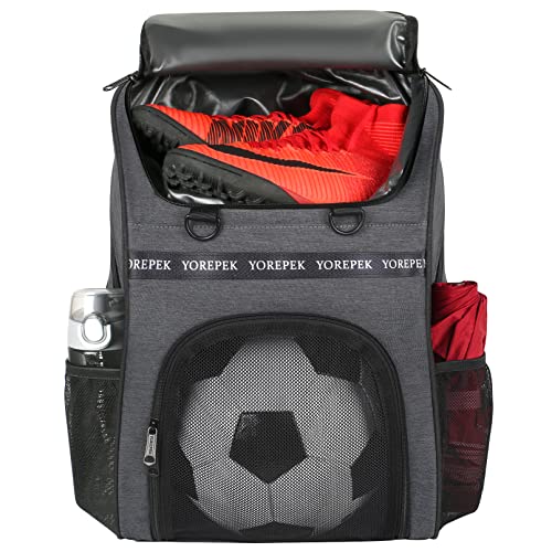 YOREPEK Soccer Bag, Soccer Backpack with Ball Compartment for Men and Women Fit Basketball Volleyball, Large Capacity Sports Equipment Bags Gift to Gym Outdoor Camping, Black