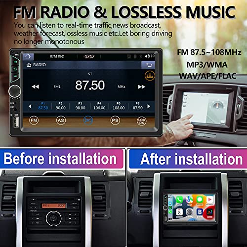 Double Din Car Stereo Compatible with Apple Carplay and Android Auto,7 inch HD Touch Screen Car Radio with Bluetooth,Car Audio Receiver with Backup Camera,Mirror Link,FM/USB/TF/AUX/Subwoofer