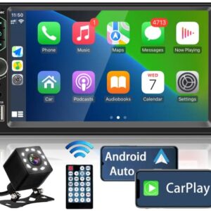 Double Din Car Stereo Compatible with Apple Carplay and Android Auto,7 inch HD Touch Screen Car Radio with Bluetooth,Car Audio Receiver with Backup Camera,Mirror Link,FM/USB/TF/AUX/Subwoofer