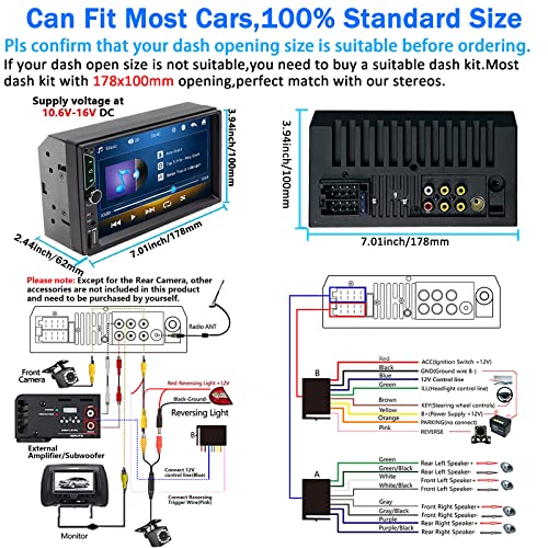 Double Din Car Stereo Compatible with Apple Carplay and Android Auto,7 inch HD Touch Screen Car Radio with Bluetooth,Car Audio Receiver with Backup Camera,Mirror Link,FM/USB/TF/AUX/Subwoofer