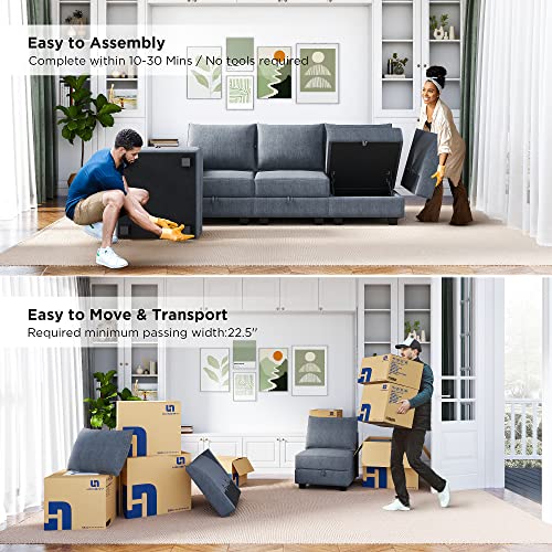 HONBAY Modern U-Shaped Modular Sectional Sofa Sleeper Couch with Reversible Chaise Modular Sofa Couch with Storage Seats, Bluish Grey