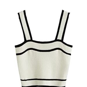 SweatyRocks Women's Sleeveless Ribbed Knit Spaghetti Strap Crop Cami Tank Top Black White M