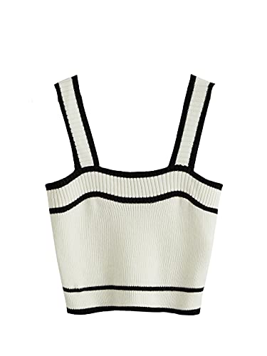 SweatyRocks Women's Sleeveless Ribbed Knit Spaghetti Strap Crop Cami Tank Top Black White M