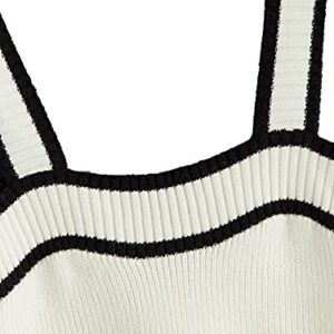 SweatyRocks Women's Sleeveless Ribbed Knit Spaghetti Strap Crop Cami Tank Top Black White M