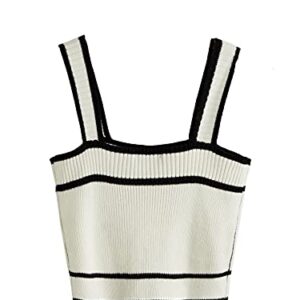 SweatyRocks Women's Sleeveless Ribbed Knit Spaghetti Strap Crop Cami Tank Top Black White M