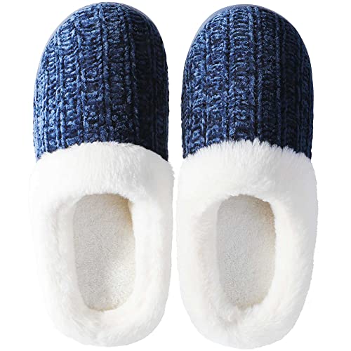 Amazon Essentials Women's Warm Cushioned Slippers for Indoor/Outdoor Navy Blue, Size 9