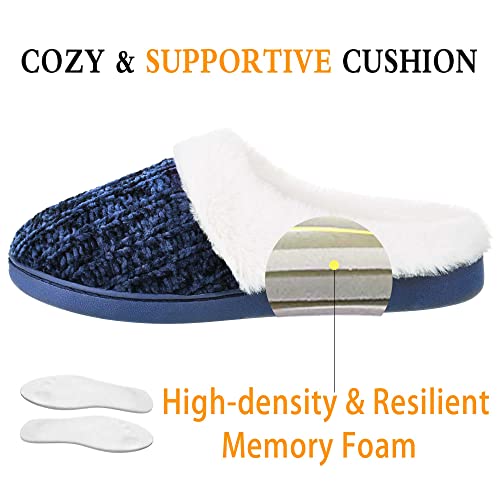 Amazon Essentials Women's Warm Cushioned Slippers for Indoor/Outdoor Navy Blue, Size 9