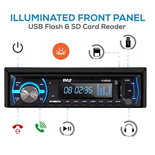 3-Way Mini Box Speaker System - 3.5 Inch 200 Watt Weatherproof Marine Grade Mount Speakers & Marine Bluetooth Stereo Radio - 12v Single DIN Style Boat in Dash Radio Receiver System with Built-in Mic