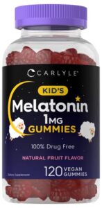 carlyle kids melatonin gummies | 1 mg 120 count | fruit flavor gummy | vegan, non-gmo, gluten free