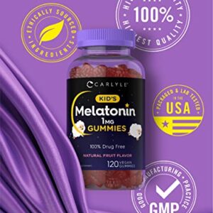 Carlyle Kids Melatonin Gummies | 1 mg 120 Count | Fruit Flavor Gummy | Vegan, Non-GMO, Gluten Free