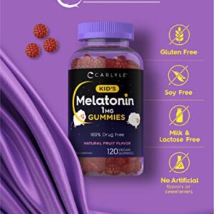 Carlyle Kids Melatonin Gummies | 1 mg 120 Count | Fruit Flavor Gummy | Vegan, Non-GMO, Gluten Free