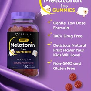 Carlyle Kids Melatonin Gummies | 1 mg 120 Count | Fruit Flavor Gummy | Vegan, Non-GMO, Gluten Free