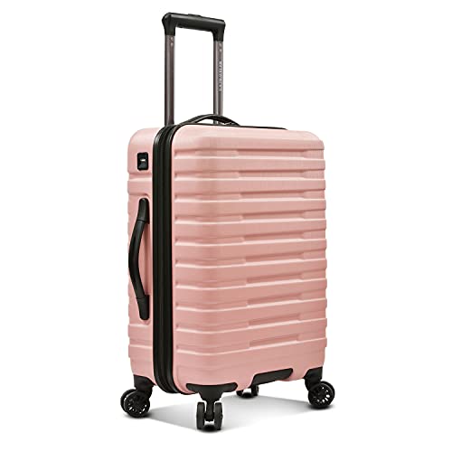 U.S. Traveler Boren Polycarbonate Hardside Rugged Travel Suitcase Luggage with 8 Spinner Wheels, Aluminum Handle, Pink, 2-Piece Set, USB Port in Carry-On