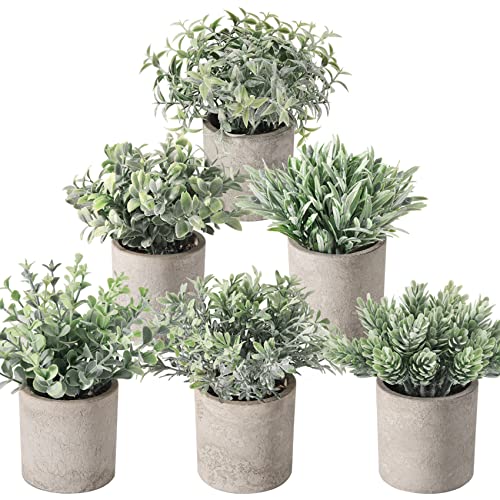 Der Rose 6pcs Mini Potted Fake Plants Small Artificial Plants for Home Farmhouse Bathroom Desk Office Decor