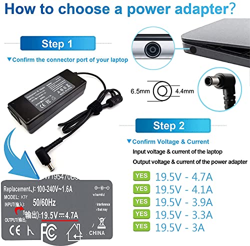 90W 19.5V 4.7A AC Adapter Laptop Charger Replacement for Sony Vaio PCG-3J1L VPCCW21FX VGN-CR240E VPCF236FM PCG-61A14L PCGA-AC19V10 VGP-AC19V10 VPCEH11FX SVE14118FXW VGN-A PCG-GRX VGN-AR Sony Bravia