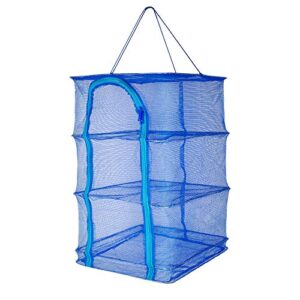 enshey drying rack folding fish mesh 4 layers fish net 15.7x 15.7 x 25.6inch blue