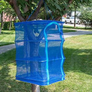 Enshey Drying Rack Folding Fish Mesh 4 Layers Fish Net 15.7X 15.7 x 25.6Inch Blue