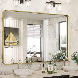 tokeshimi gold bathroom mirror for wall 40 x 30 inch rounded corner rectangle in aluminum alloy metal frame deep set design hangs horizontal or vertical farmhouse