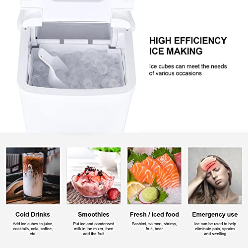 Generic Ice Maker Portable and Compact Ice Maker Machine, Electric High Efficiency Express Clear Operation Control Panel with Ice Scoop, Home Mini Ice Machine, for Parties Mixed Drinks(Medium), white