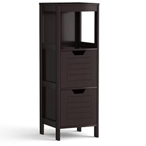tangkula bathroom floor cabinet, narrow wood storage cabinet w/2 switchable drawers, multifunctional side cabinet for bathroom, freestanding small cabinet for small spaces, 12 x 12 35 inch (espresso)