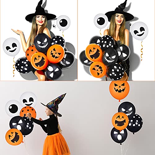 90 Pieces Halloween Balloons 12 Inches Halloween Pink Orange Black White Latex Balloons Skull, Bats, Boo Ghost Latex Balloons for Halloween Party Decoration Supplies (Classic Style)