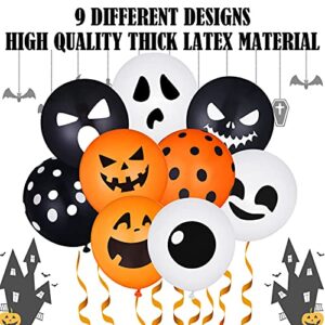 90 Pieces Halloween Balloons 12 Inches Halloween Pink Orange Black White Latex Balloons Skull, Bats, Boo Ghost Latex Balloons for Halloween Party Decoration Supplies (Classic Style)