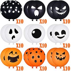 90 Pieces Halloween Balloons 12 Inches Halloween Pink Orange Black White Latex Balloons Skull, Bats, Boo Ghost Latex Balloons for Halloween Party Decoration Supplies (Classic Style)