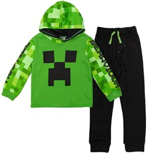 minecraft creeper little boys fleece raglan hoodie & pants set green/black 4