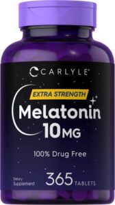 melatonin 10mg | 365 tablets | drug free aid for adults | vegetarian, non-gmo, gluten free supplement | by carlyle