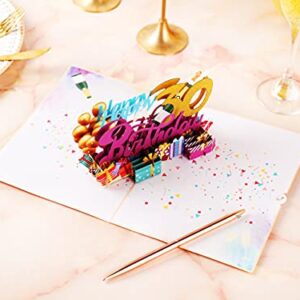 Liif Happy 30th Birthday 3D Greeting Pop Up Card, 30th Birthday Card For Him, Her, Women, Funny, Celebrations, Congrats, Thirty, Balloons, Champagne | With Message Note & Envelop | Size 8" x 6"