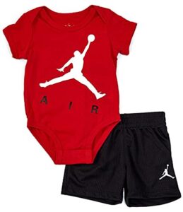 jordan baby boys jumpman air bodysuit & short 2 piece set (black(55a802-023)/red, 3 months)