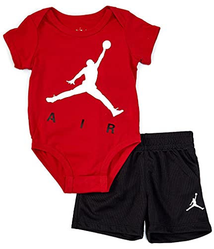 Jordan Baby Boys Jumpman Air Bodysuit & Short 2 Piece Set (Black(55A802-023)/Red, 3 Months)