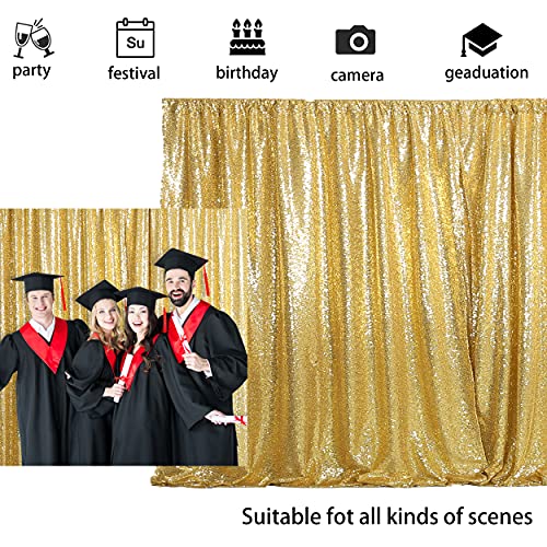 TRLYC Gold Sequin Backdrop Photography Backdrop - Sequin Backdrop Seamless Sequin Curtains,2 Pieces 2 .5 by 8 FT