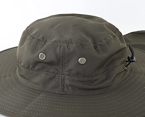 Home Prefer Mens Sun Hat with Neck Flap Quick Dry UV Protection Caps Fishing Hat (Dark Green)