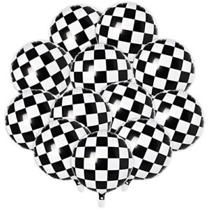 checkered balloons 12pcs racing party decorations supplies 18inch racing car balloons checkerboard mylar balloons black and white checkered balloons for race car birthday party supplies