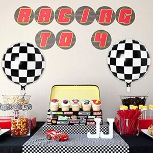 Checkered Balloons 12pcs Racing Party Decorations Supplies 18inch Racing Car Balloons Checkerboard Mylar Balloons Black and White Checkered Balloons for Race Car Birthday Party Supplies