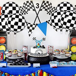 Checkered Balloons 12pcs Racing Party Decorations Supplies 18inch Racing Car Balloons Checkerboard Mylar Balloons Black and White Checkered Balloons for Race Car Birthday Party Supplies