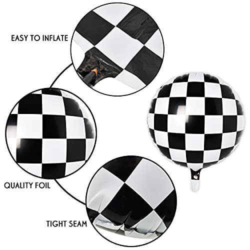 Checkered Balloons 12pcs Racing Party Decorations Supplies 18inch Racing Car Balloons Checkerboard Mylar Balloons Black and White Checkered Balloons for Race Car Birthday Party Supplies