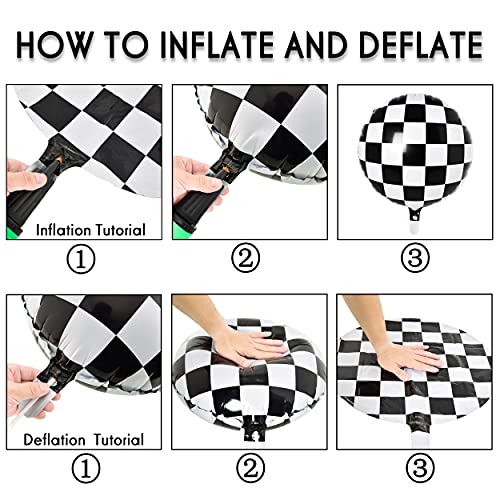 Checkered Balloons 12pcs Racing Party Decorations Supplies 18inch Racing Car Balloons Checkerboard Mylar Balloons Black and White Checkered Balloons for Race Car Birthday Party Supplies