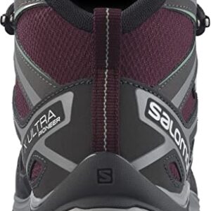 Salomon X Ultra Pioneer MID CLIMASALOMON Waterproof Hiking Boots for Women Trail Running Shoe, Wine Tasting/Magnet/Granite Green, 7.5