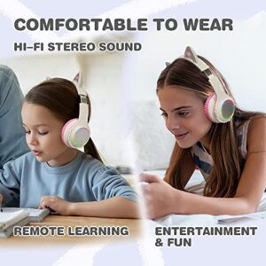 MIDOLA Kids Headphone Bluetooth Wireless or Wired Over Ear Cat Light Foldable Stereo Headset with AUX 3.5mm Mic Volume Limit 110-94 dB for Adult Child Boy Girl Cellphone Tablets TV Game White