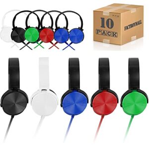 classroom headphones bulk 10 pack multi color, wholesale students headsets durable earphones comfy swivel class set school, library, children, kids for online learning and travel
