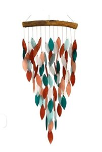 blue handworks deluxe coral & teal waterfall & driftwood chime, sandblasted glass and found wood handcrafted wind chime