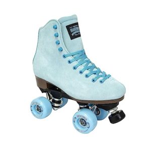 sure-grip boardwalk unisex outdoor roller skates material of leather, rubber, suede & aluminum trucks | comfortable, extra long laces - suitable for beginners (sea breeze, mens 9 / womens 10)